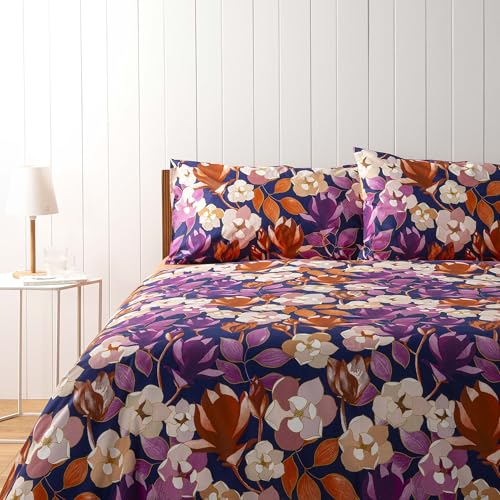 Bassetti, Juego de funda n&oacute;rdica de matrimonio, colecci&oacute;n Garden Flowers, 100% algod&oacute;n, Blue Moon...