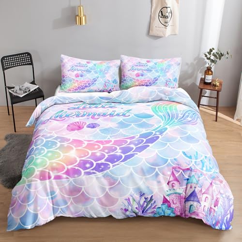 HOSIMA Juego de ropa de cama de sirena, 135 x 200 cm, cola de sirena, 1 funda de edred&oacute;n, 1 funda...