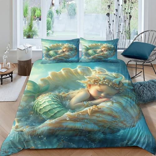 Concha Juego De Cama, 3D Impresi&oacute;n La Sirenita, Funda De Edred&oacute;n, Y Fundas De Almohada 3 Unidades...
