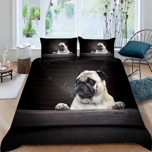 Funda Nordica Cama 105 Pug 3D Impresi&oacute;n Funda de Edred&oacute;n Animales Adorables Microfibra Suave...