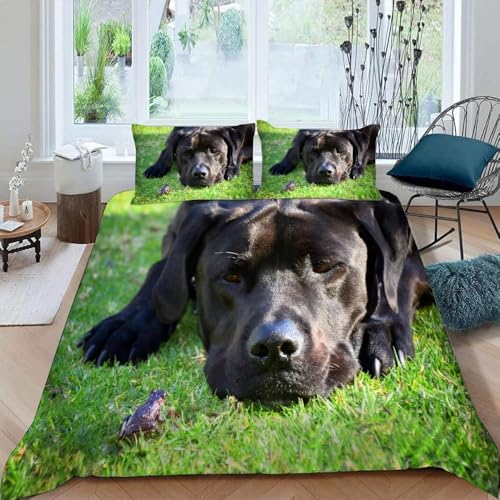 Funda Nordica Cama 90 Perro Negra sobre la Hierba Impresi&oacute;n 3D Ropa de Cama Lindo Perro Mascota...