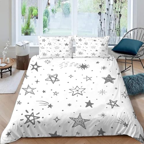 Funda Nordica Cama 80/90 Ni&ntilde;os Estrellas Grises 3D Ropa de Cama 135x200 Funda N&oacute;rdica 3 Piezas...
