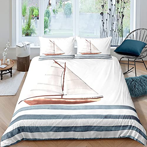 Juego de con de velero,n&aacute;utica,Funda de edred&oacute;n para ni&ntilde;os y ni&ntilde;as,Funda de edred&oacute;n...