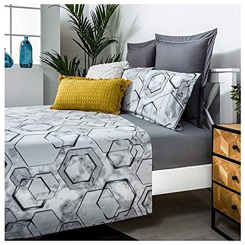 COTTON ARTean Juego de s&aacute;banas 105x190/200 Percal Algod&oacute;n 180 hilos MARMOL GRIS 3 piezas:...