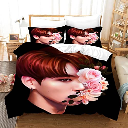 BTS BTS Juego de sábanas con patrón de personajes de anime, Jimin Suga Jungkook V Rap Jhope piezas...
