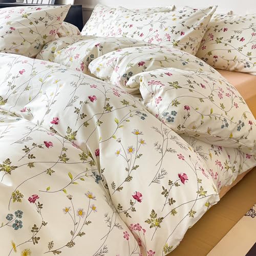 Wotcsil Funda N&oacute;rdica Cama 80/90 Floral, 100% algod&oacute;n, Color Blanco Rosa, Juego de Funda Edred&oacute;n...