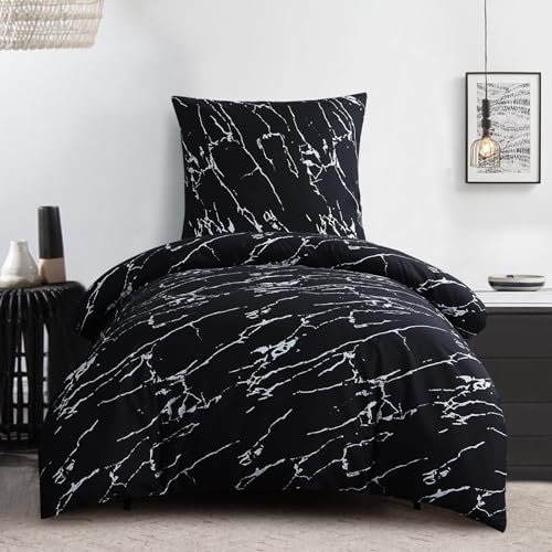 RUIKASI Juego de ropa de cama de 155 x 220 cm, 2 piezas, color negro, funda n&oacute;rdica de 155 x 220...