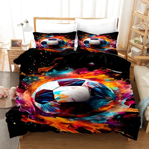 Juego de Cama de f&uacute;tbol 135x200cm, Funda n&oacute;rdica de Microfibra con Motivos de f&uacute;tbol, con...