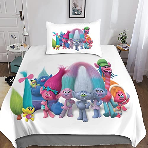 YINGB Trolls World Tour Juego de funda de edred&oacute;n Trolls World Tour, microfibra, funda n&oacute;rdica con...