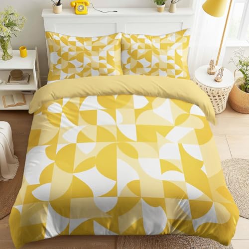 135 x 200 Amarillo Funda Nordica Formas geom&eacute;tricas Semic&iacute;rculos Cuadrados Juego de Funda Edredon...