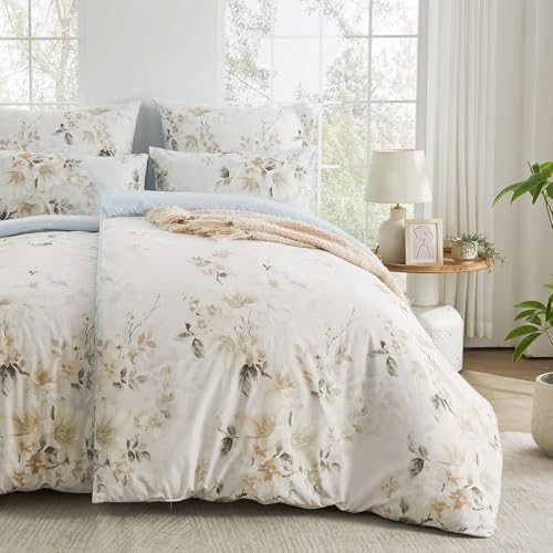 Qucover Juego de Cama de 135x200 cm, 4 Piezas con Motivos Florales Incluye 2 Fundas de Almohada de...