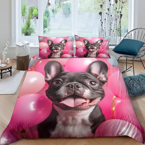 Funda Nordica Cama 135/150 Bulldog Franc&eacute;s Funda Edredon 220x240 Impresi&oacute;n 3DGlobos Rosas Ropa de...