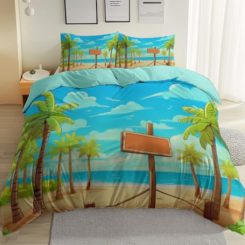 Gen&eacute;rico Funda N&oacute;rdica 200 x 200 cm + 2 Fundas de Almohada - Dibujos Animados Paisaje Oc&eacute;ano...