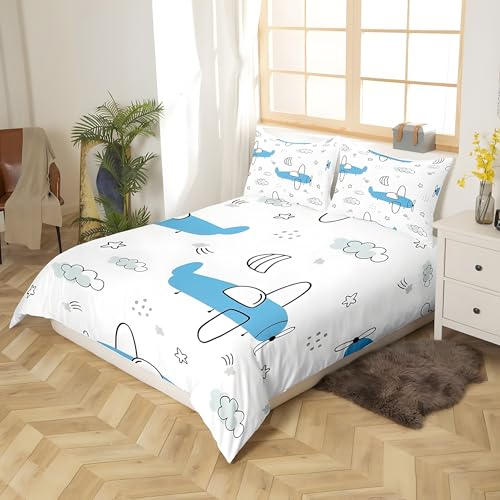 Funda Nordica Cama 90 Infantil Avi&oacute;n y Nubes, Elegante y Sencillo Ropa de Cama Microfibra Suave y...
