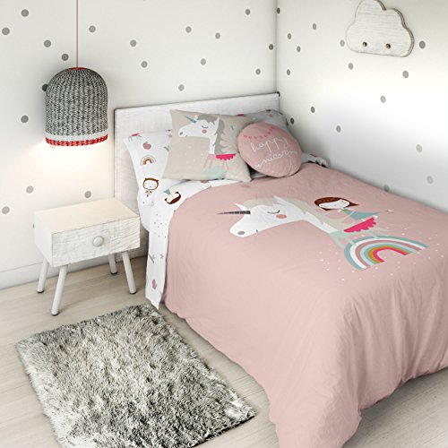 Haciendo el Indio S2802518 Funda N&oacute;rdica Unicorn, Rosa, Tama&ntilde;o Cama de 105, 180 X 220 + 45 Cm