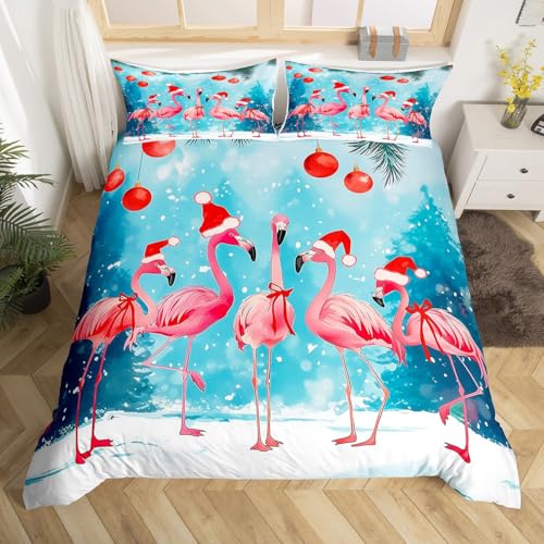 Homewish Juego de funda de edred&oacute;n con dise&ntilde;o de flamencos de Navidad, tama&ntilde;o King, dise&ntilde;o de...