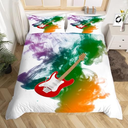 Impresi&oacute;n 3D Guitarra El&eacute;ctrica Funda N&oacute;rdica Cama 90 Microfibra Suave Funda Edredon 150x200 cm...