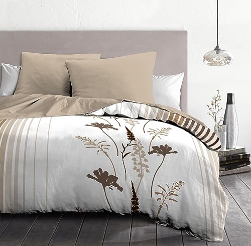 Home Lino Passion Juego de edredón 220 X 240 NARJISS Crema Y Tono De Madera