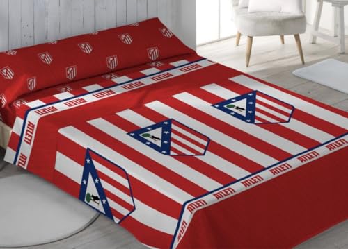 Juego de Cama At. Madrid de F&uacute;tbol, 3 Piezas (Bajera, Encimera y Funda de Almohada), S&aacute;banas del...
