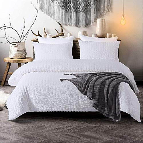 Funda n&oacute;rdica Seersucker cl&aacute;sica blanca para adolescentes Adultos Juego de ropa de cama plisada...