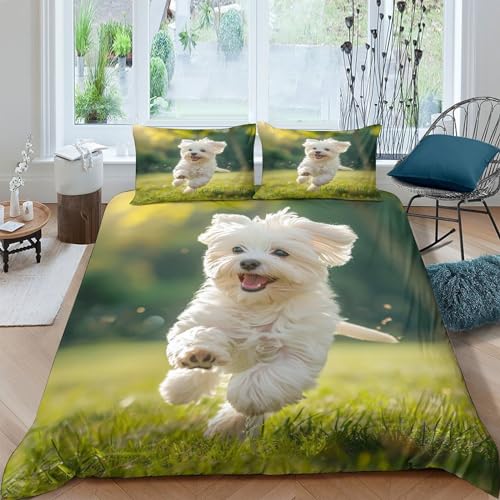 Perro malt&eacute;s 3D Estampado Funda N&oacute;rdica Cubierta Conjunto，Incluye N&oacute;rdica Cubierta, Almohadas...