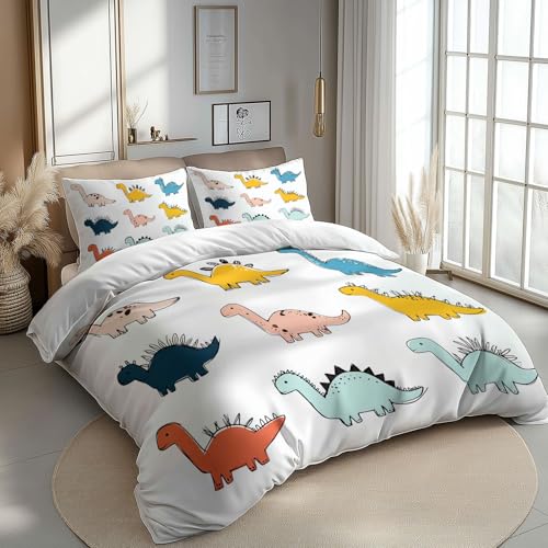 Juego de Funda N&oacute;rdica 200 x 200 cm Pegatinas Sencillas Dinosaurios&ndash; Tacto Suave como Algod&oacute;n,...