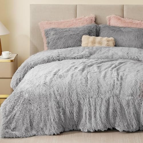 Sacebeleu Ropa de cama de invierno 220x240cm Gris Gris claro Felpa Pelo largo Suave Franela Biber...