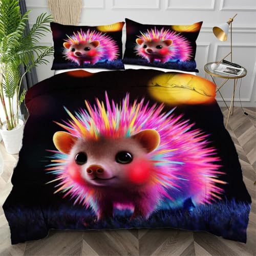 Dozrmey Funda N&oacute;rdica Cama 135 Erizo de Colores, Ropa de Cama 200x200 3 Piezas con Cremallera y...