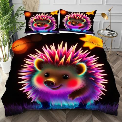 Dozrmey Funda N&oacute;rdica Cama 135 Erizo Rosa, Ropa de Cama 200x200 3 Piezas con Cremallera y Lazos...