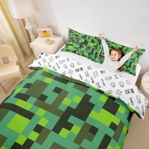 feelingyou Funda n&oacute;rdica infantil de rejilla geom&eacute;trica, tama&ntilde;o L, verde, patchwork, poli&eacute;ster...