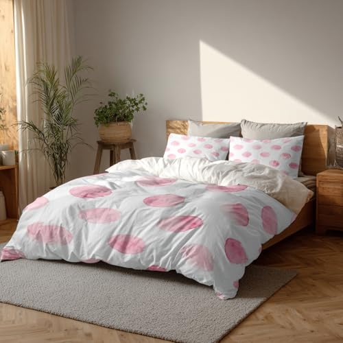 Batmerry Juego de edred&oacute;n de 3 piezas con dise&ntilde;o abstracto de lunares, color negro, blanco, rosa,...