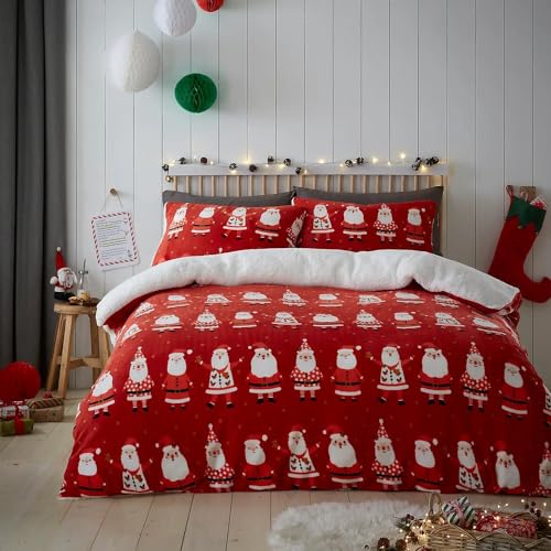 Bedlam - Funda de edred&oacute;n de Forro Polar con dise&ntilde;o de Oso de Peluche navide&ntilde;o, tama&ntilde;o...