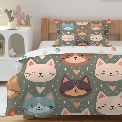 Funda N&oacute;rdica Cama 90 Gato, Funda Edredon 150x220 Microfibra Suave, Ropa de Cama Gatito Lindo Gatos...