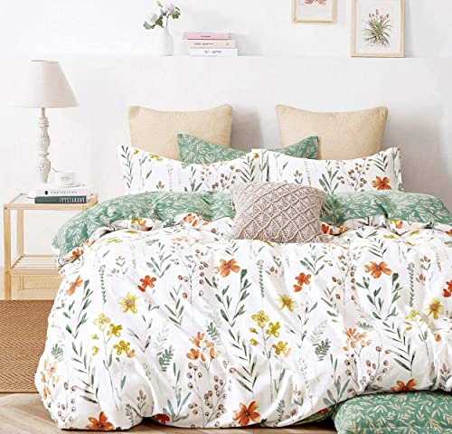 Lanqinglv Juego de ropa de cama de 155 x 220 cm, dise&ntilde;o de hojas y flores, multicolor de...