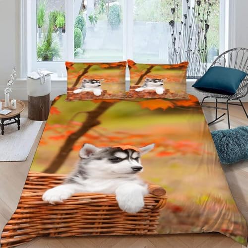 Funda Nordica Cama 105 Husky, 3D Funda Edredon 180x220 cm Husky Microfibra Ropa de Cama Oto&ntilde;o...