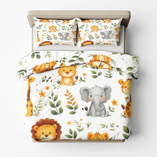 Funda Nordica Cama 90 Animales Safari Infantil, Funda Edredon 135x200 y 1 Fundas de Almohada 50x75,...