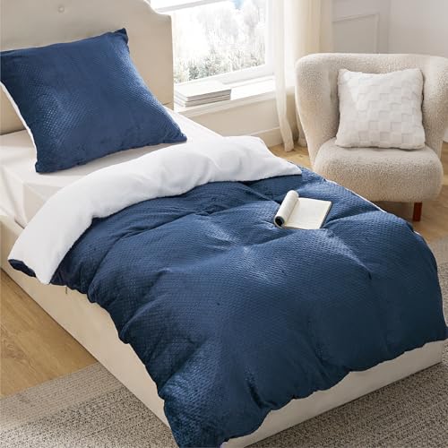 BEDSURE Juego de ropa de cama esponjosa 135x200 Azul - Edred&oacute;n de invierno de forro polar con funda...