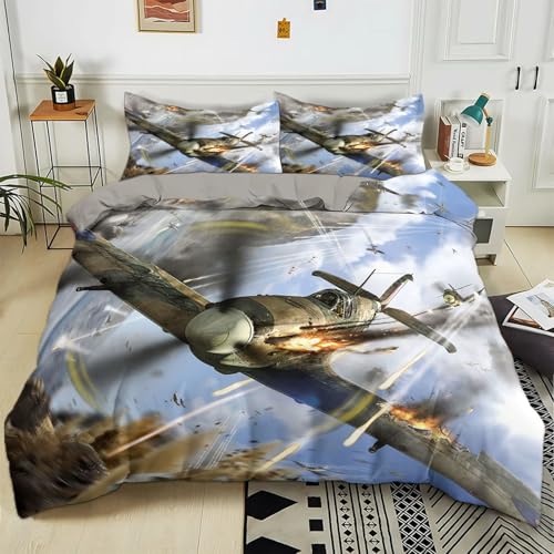 Funda de Edred&oacute;n 135x200 cm (Cama 80/90) Guerra De Aviones Juego de Ropa de Cama Reversible, Funda...
