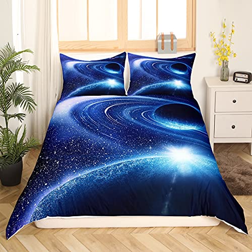 Homemissing Juego de cama impreso Galaxia azul 3D universo planeta funda n&oacute;rdica 220x240cm espacio...