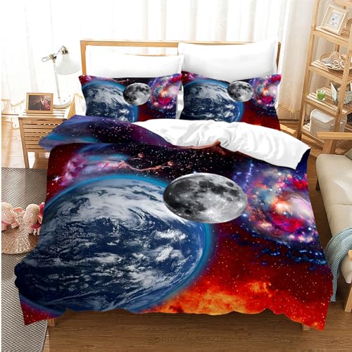 CIUNVXD Juego de ropa de cama con tem&aacute;tica espacial para ni&ntilde;os, cielo estrellado 3D del universo,...