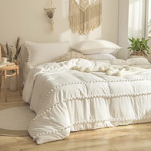 Freyamy Juego de cama con funda n&oacute;rdica 240 x 260 cm + 2 fundas de almohada 65 x 65 cm, con borlas,...
