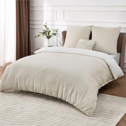 BEDSURE Ropa de cama mullida de 200 x 200 cm, color beige, funda n&oacute;rdica de invierno de forro polar...