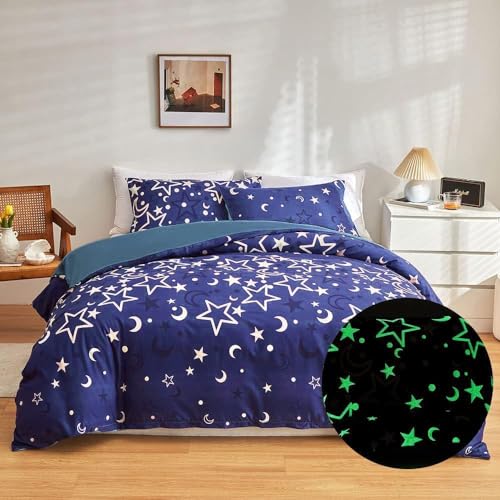 Loussiesd Galaxia Brillan en la oscuridad 135x200 cm, juego de funda n&oacute;rdica para ni&ntilde;os, ni&ntilde;as,...