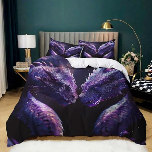 CozyRest Juego de Funda Nordica Cama 105, para Ni&ntilde;os y Ni&ntilde;as Patr&oacute;n Animal Drag&oacute;n P&uacute;rpura Funda...