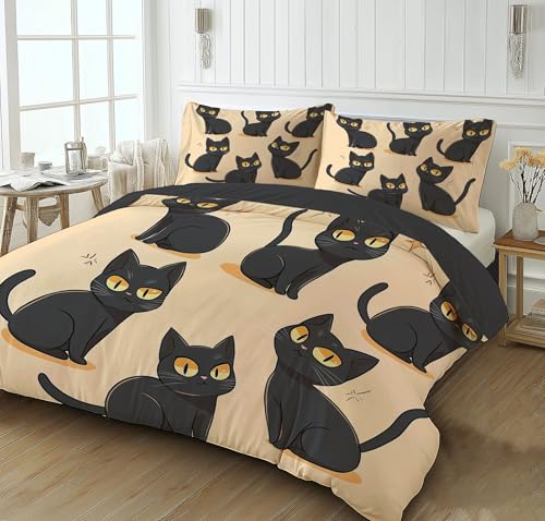 CEDNXOER Gato Negro Sencillo Juego de Funda N&oacute;rdica 3 Piezas Cama 105 Microfibra Extra Suave...