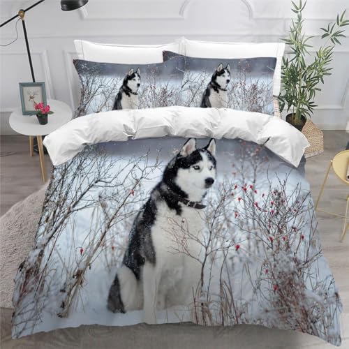Funda Nordica de 3 Piezas para Cama 90 Husky Funda Edredon 150x220 cm Escena de Nieve Ropa de Cama...