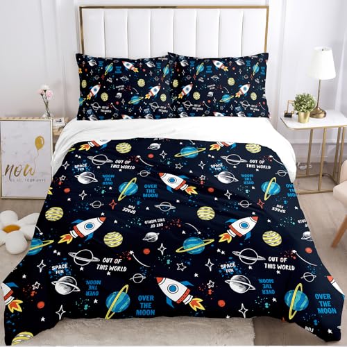 KXHHYB - Funda de edred&oacute;n (135 x 200 cm), dise&ntilde;o de Universo de Planeta Cohete, funda n&oacute;rdica...