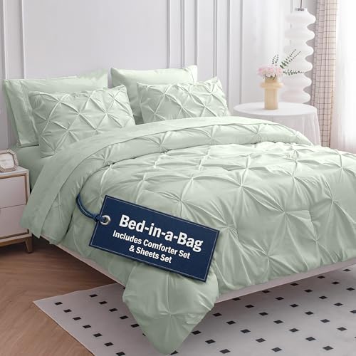 LANE LINEN Juego de edred&oacute;n, ropa de cama de 7 piezas tama&ntilde;o Queen, con edred&oacute;n, s&aacute;banas, fundas...