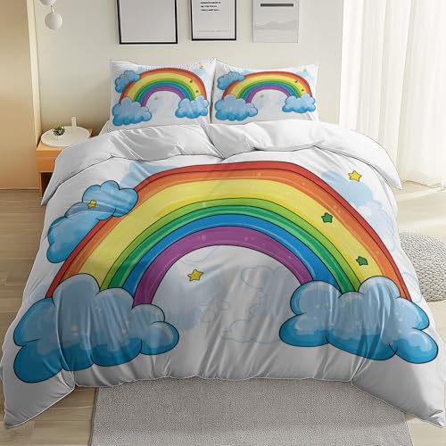 Juego de Cama de Microfibra ultrasuave con Dibujos Animados Arco&iacute;ris Curaci&oacute;n Ni&ntilde;os y Colores del...