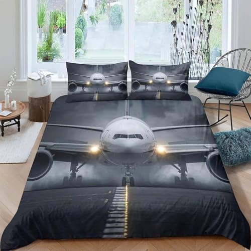 Funda Nordica Cama 90 Avi&oacute;n Funda de Edred&oacute;n 135x200 cm 3D Calle de Rodaje de Aviones Ropa de Cama...